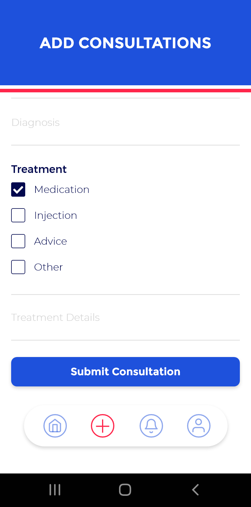 Screenshot of AB3 Medical app add consultation section