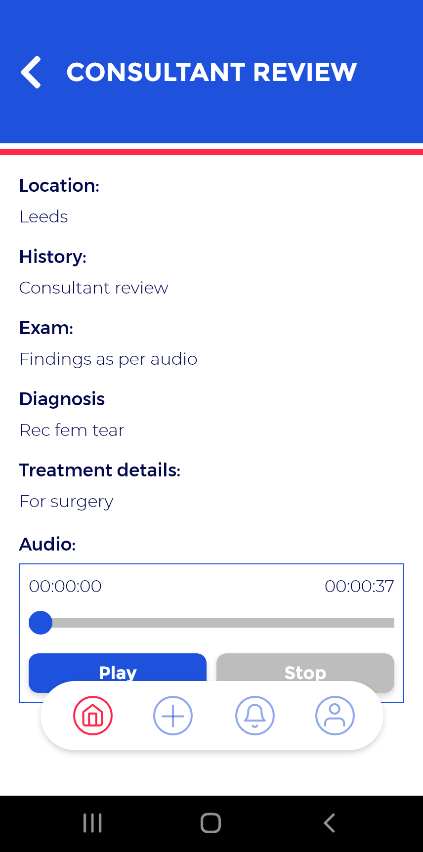 Screenshot of AB3 Medical app consultant review section section