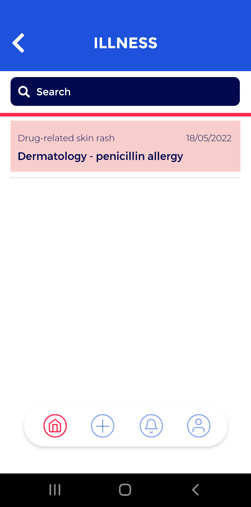 Screenshot of AB3 Medical app illness section