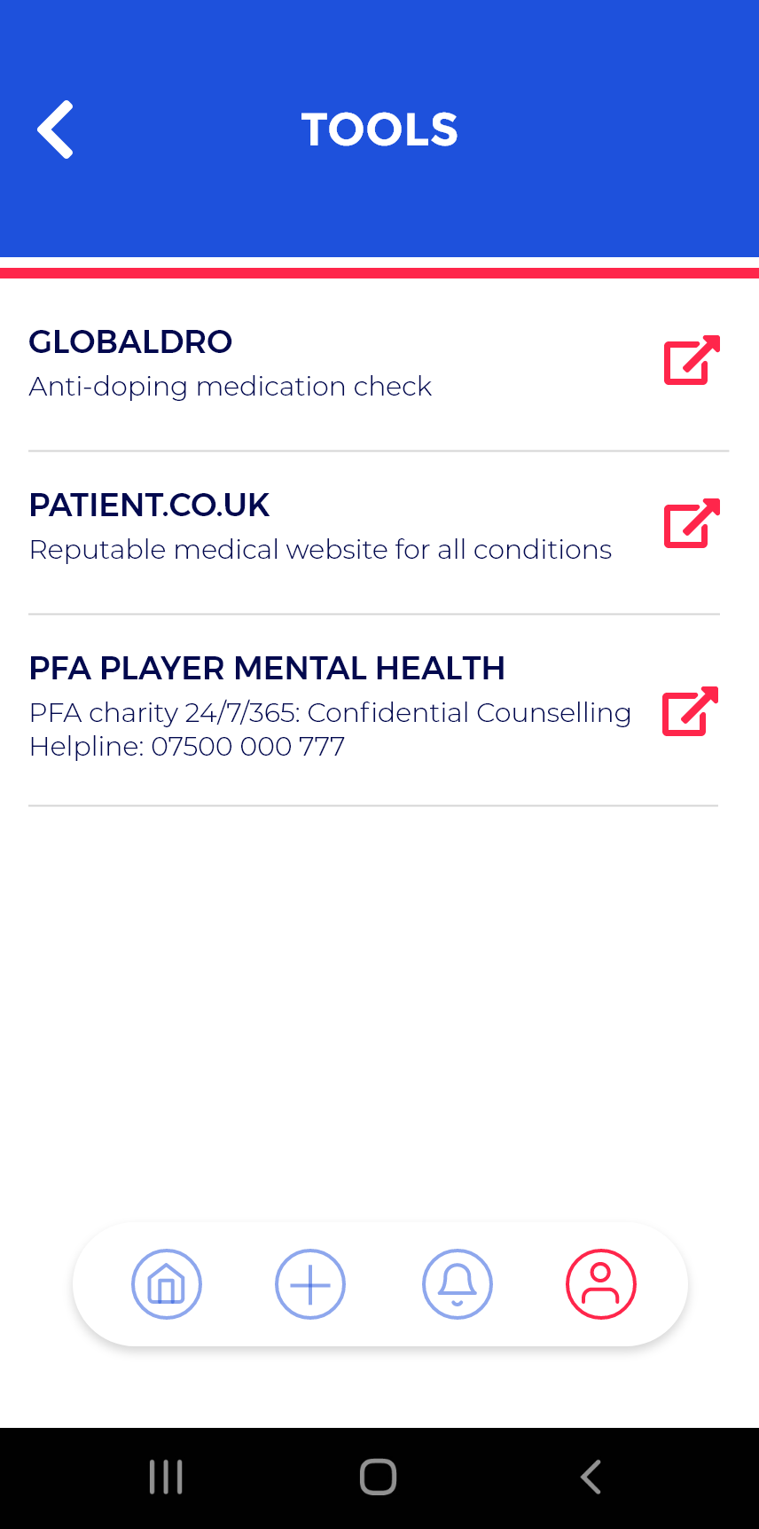 Screenshot of AB3 Medical app tools section